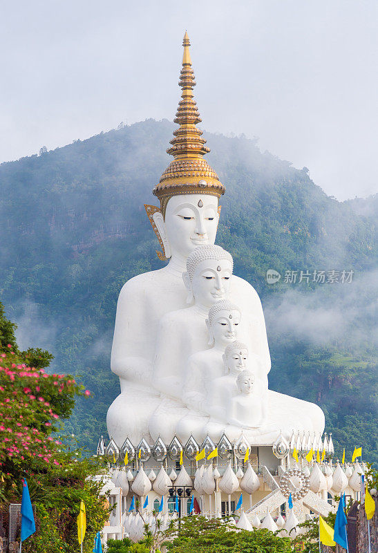 White large decorate buddha statue in winter season at Wat Pha Sorn Kaew the tourist attraction view from the back located in Petchabun province of Thailand